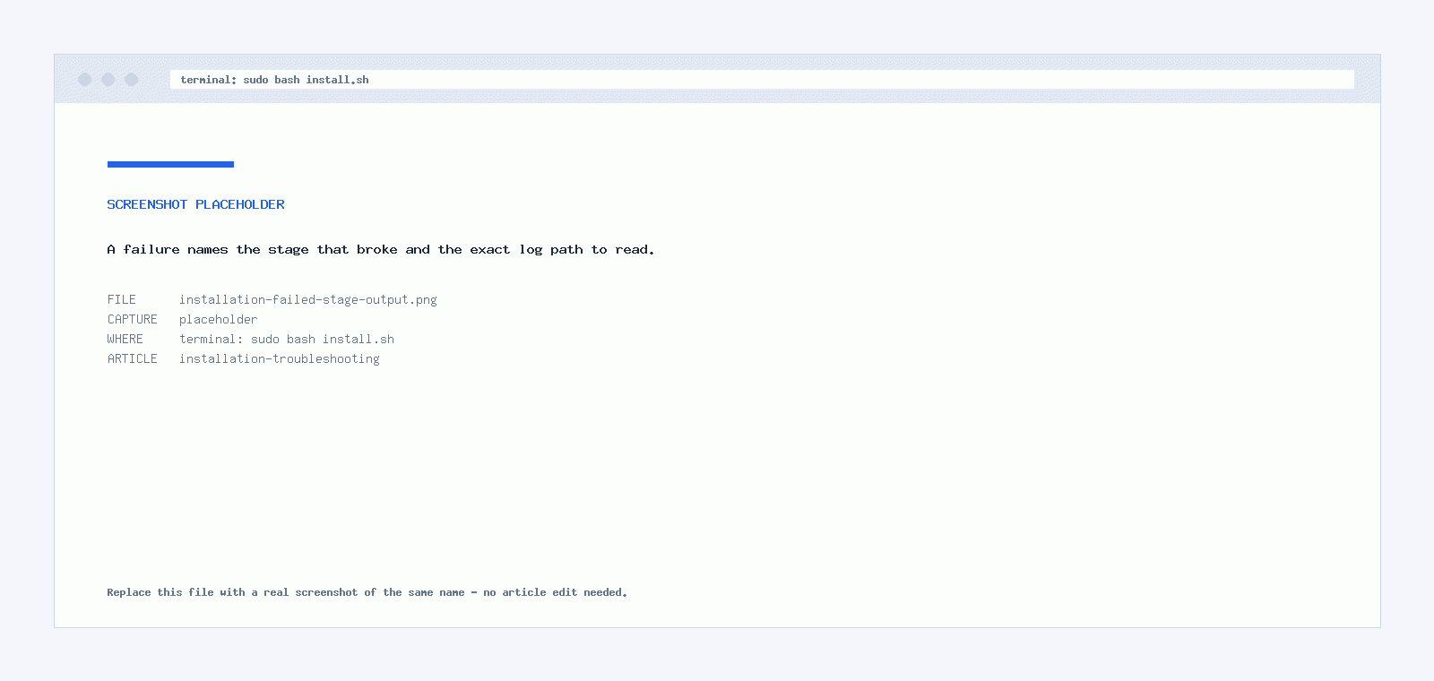 Terminal showing a Failed result with the failed stage names and their log file paths