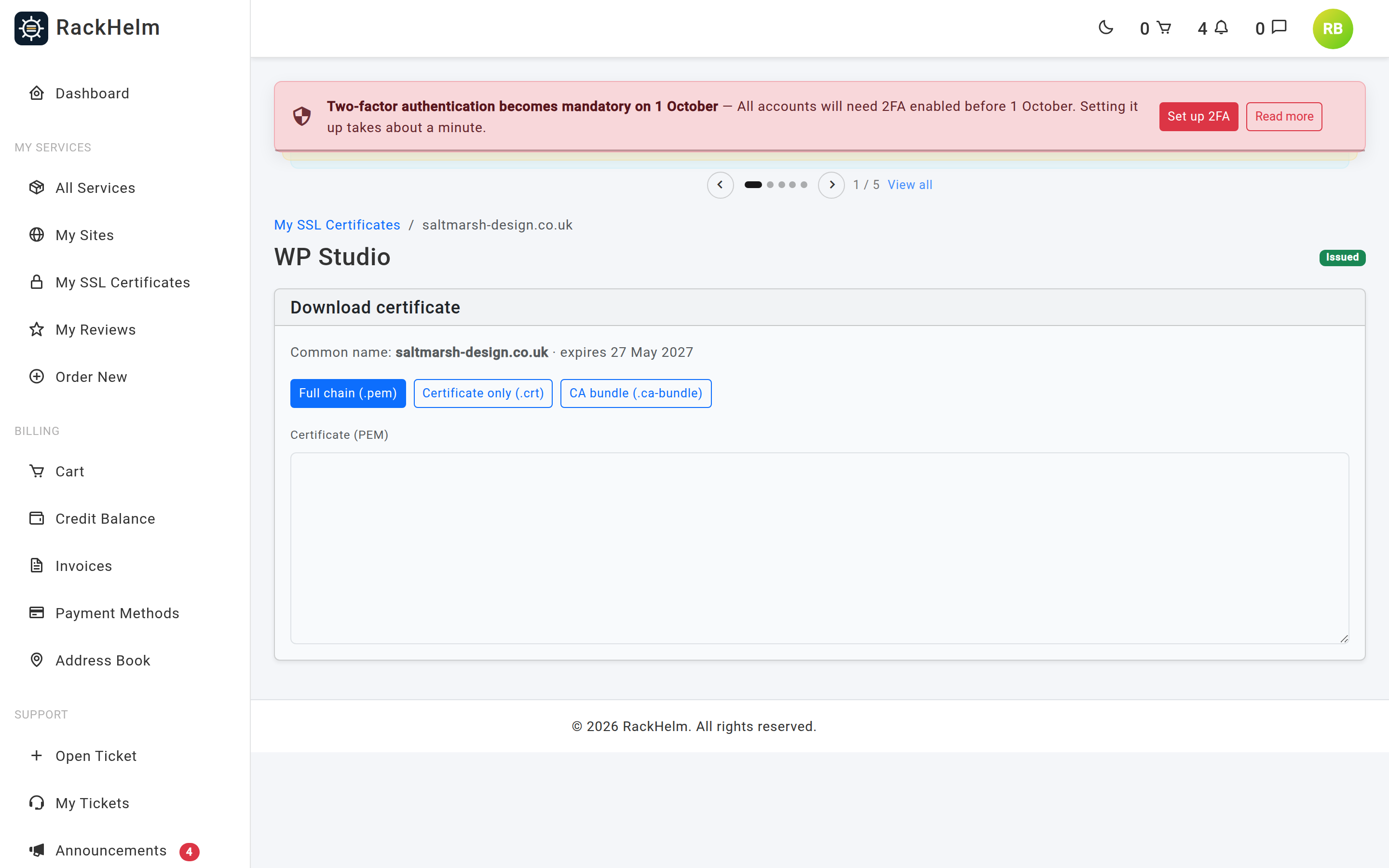 The certificate status page showing DNS CNAME validation instructions and a refresh button