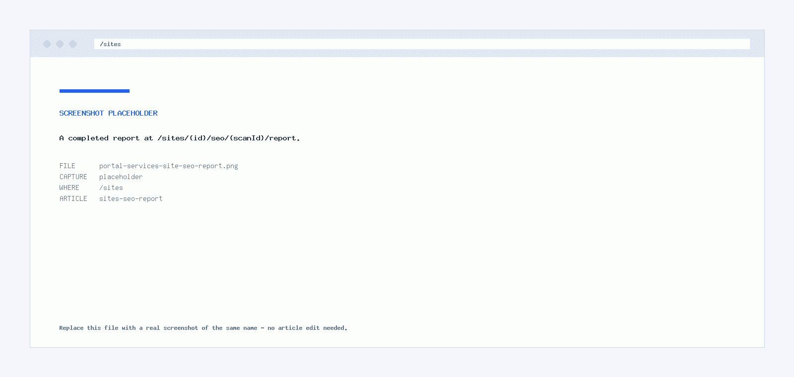 The generated SEO report showing a site health score and PageSpeed figures
